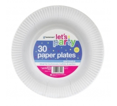 30 Pack White Paper Plates 23cm