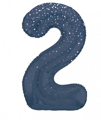 34" GLITZ 2 Blue Printed Prism Foil Balloon Numeral