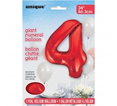 Red Number 4 Shaped Foil Balloon 34"