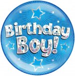 6" Jumbo Badge Birthday Boy Blue Holographic Cracked Ice