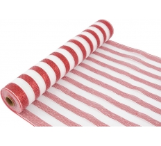 Deco Mesh Metallic Red & White Stripe 53cm X 9.1M Pattern