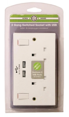 Double Wall Socket With 2X USB Charger