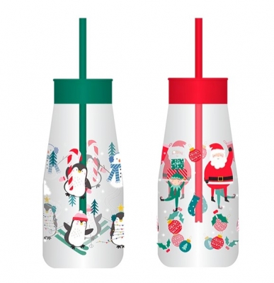 Christmas Kids Plastic Milk Jar & Straw