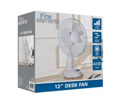 12" 30cm White Desk Fan Oscillating 3 Speed Settings