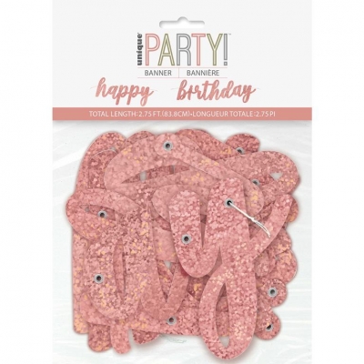 Birthday Rose Gold Glitz Script "Happy Birthday" Foil Banner