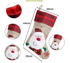 Deluxe Plush Tartan Santa Christmas Stocking 40cm X 25cm