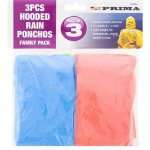 3pk Poncho Hooded Rain Coat Family Pack