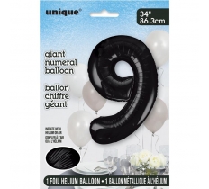 Black Number 9 Shaped Foil Balloon 34"