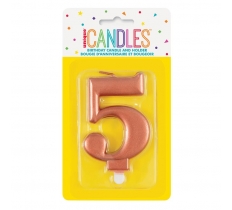 Metallic Rose Gold Number 5 Birthday Candle