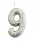 Age 9 Glitter Numeral Moulded Pick Candle Silver