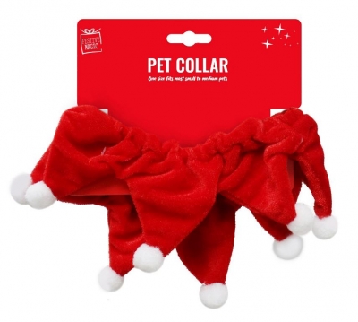 PET COLLAR VELVET WITH POM POMS
