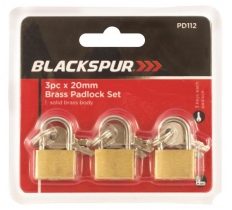 Blackspur 3 Pack x 20mm Brass Padlock Set
