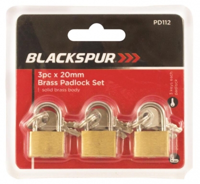 Blackspur 3 Pack x 20mm Brass Padlock Set