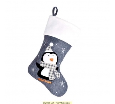 Deluxe Plush Charcoal Pengiun Christmas Stocking 40cm X 25cm