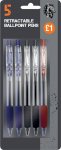 5 Pack Retractable Ballpoint Pens