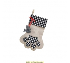 Deluxe Plush Plaid Black Footprint Stocking 40cm X 25cm