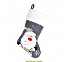 Deluxe Plush Santa Grey Knitted Stocking 40cm X 25cm