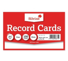 Silvine 100 White Plain Record Cards 203mm X 127mm