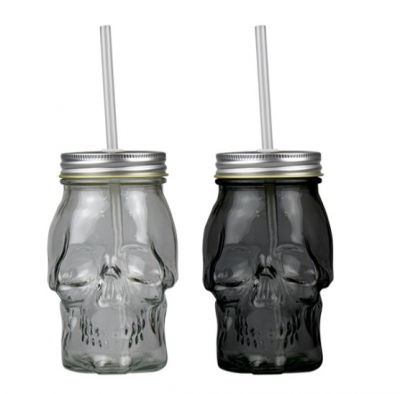 Skull Drinking Jar with Straw