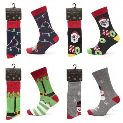 Mens Cotton Rich Christmas Design Socks