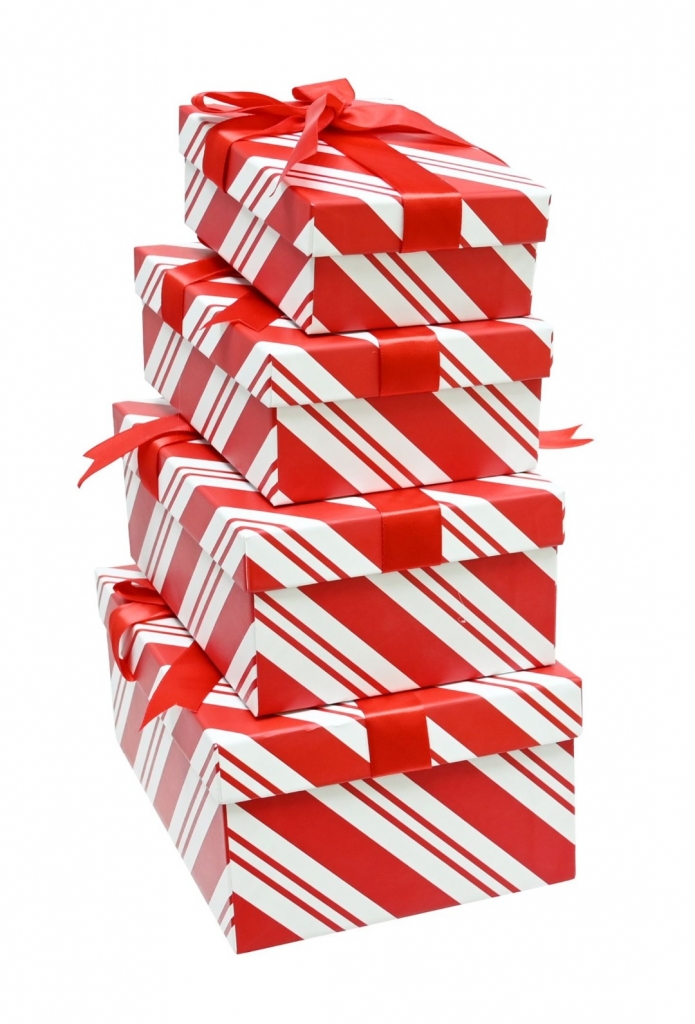 Giftbox Set 4 Candy Striped With Ribbon Tie - Click Image to Close