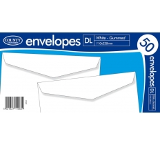 County DL White Gummed Envelopes 50 Pack