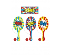 Comic Impact Wooden Paddle Bat and Ball Games (22cm)