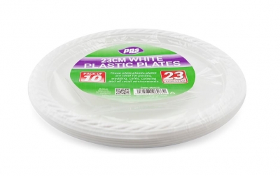 Plates Plastic White 23cm 10Pc