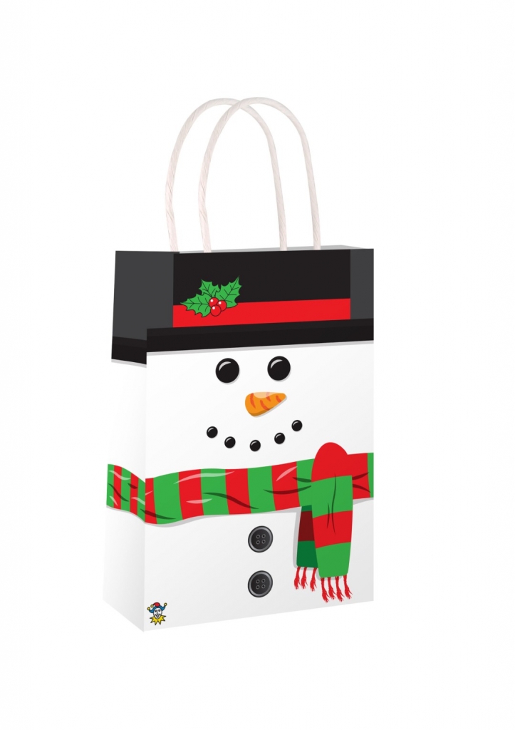 Snowman Christmas Paper Bag with Handles (16 x 22 x 8cm) - Click Image to Close