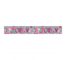 1 Today Birthday Banner in SLiver and Pink