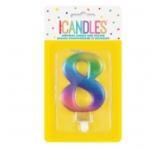 Metallic Rainbow Number 8 Birthday Candle