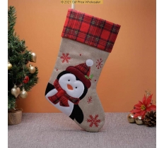 Deluxe Plush Tartan Penguin Christmas Stocking 40cm X 25cm