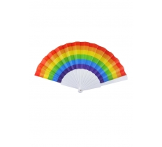 Rainbow Pride Folding Plastic Fan with White Handle (23cm)
