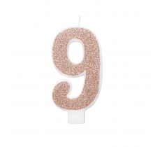 Birthday Rose Gold Glitz Glitter Number 9 Birthday Candle