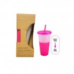 Pink 700ml Colour Changing Drinking Cup With Straw Pack of 5