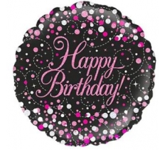 18" Sparkling Fizz Birthday Black & Pink Holographic