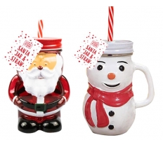 Christmas Glass Jar With Straw 470ml