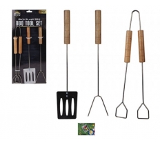 BBQ Steel Set With Wood Handles Pack Of 3 - 36cm