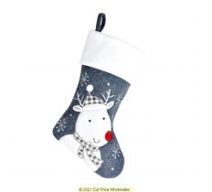 Deluxe Plush Charcoal Reindeer Christmas Stocking 40cm X 25cm