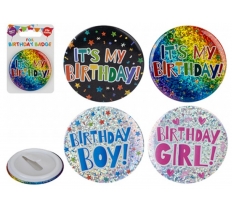 Party Party 2" Foil Badge 4 Assorted