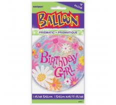 BIRTHDAY GIRL PRISM ROUND FOIL BALLOON 18"