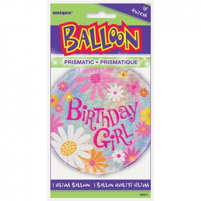 BIRTHDAY GIRL PRISM ROUND FOIL BALLOON 18"