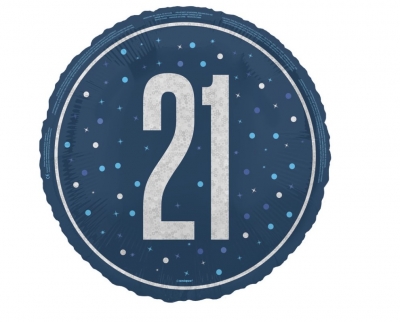 18" GLITZ Blue 21 Foil Balloon Round