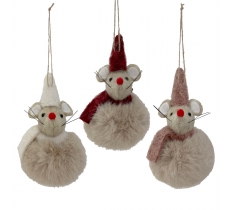 Christmas Pompom Mouse Bauble 12cm