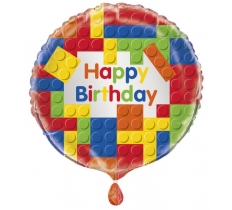 Building Blocks Birthday Round Foil Balloon 18"