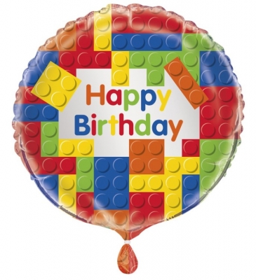 Building Blocks Birthday Round Foil Balloon 18"