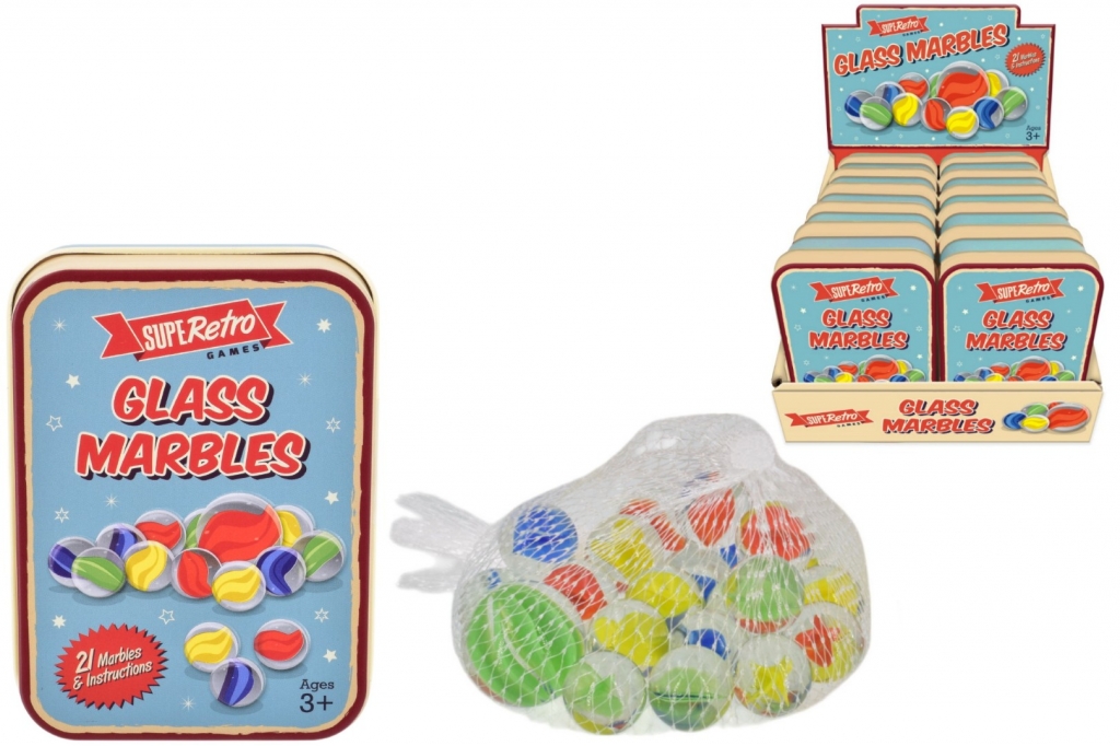 "Retro" 21 Pcs Glass Marbles In Tin Box - Click Image to Close