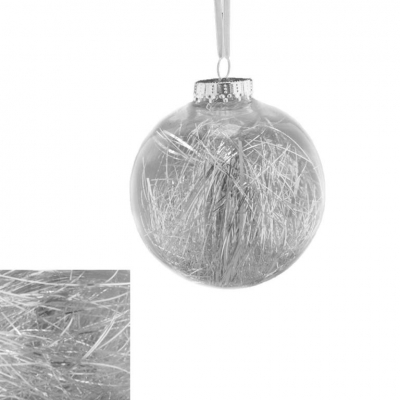 10cm Clear Lametta Bauble Silver