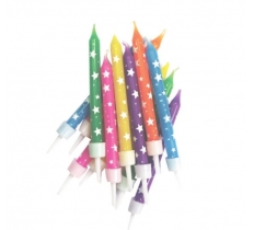 12 Pack Stars Candles Multi-Coloured With Holders