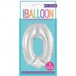 Silver Number 0 Shaped Foil Balloon 14"